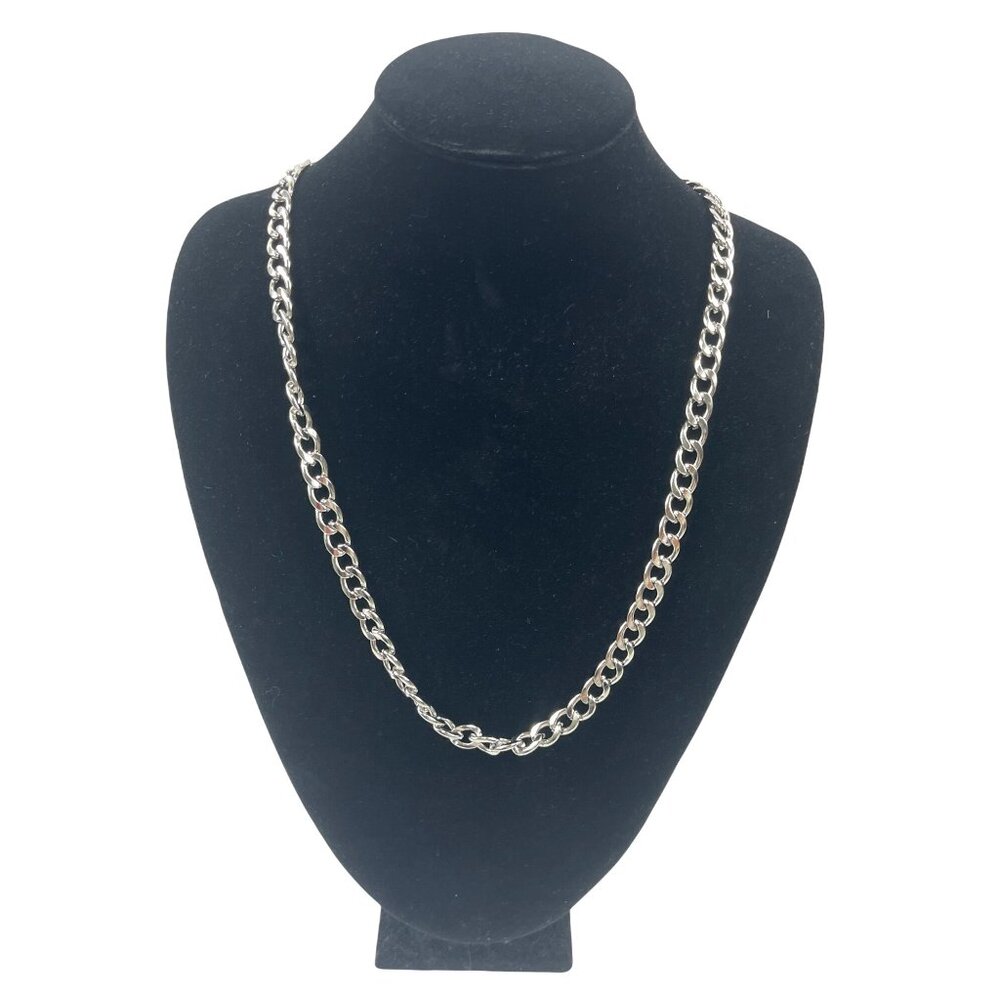 Silver-Tone Curb Chain Necklace With Lobster Clasp - 24 Inches Long A178